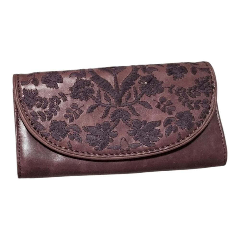 The Sak Purple Plum Boho Floral Embroidered‎ Flap Large Wallet New